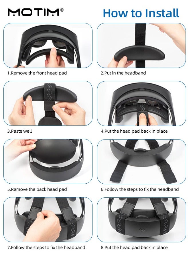 Motim - Meta Quest Pro VR Head Strap, Adjustable Comfortable Headsets Holder Replacement Strap, Soft Cushion Reduced Pressure for Meta Quest Pro /Meta Quest 2/Meta Quest 3 /PICO 4 - Image 1