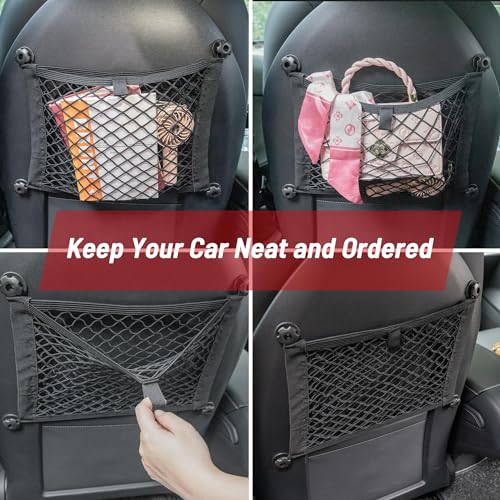 RED WOLF شبكة تخزين مرنة صغيرة من RED WOLF بطبقتين 2 قطعة 14×10 بوصة لتنظيم السيارة - Image 5