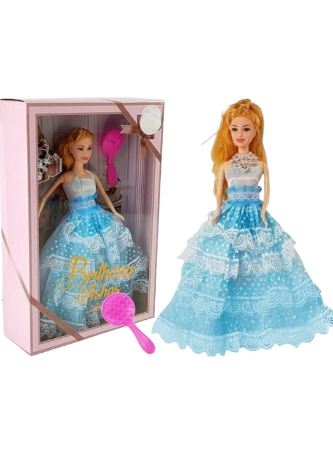 child toy Princess doll Blue Dress With A Hairbrush For Kids - Image 1