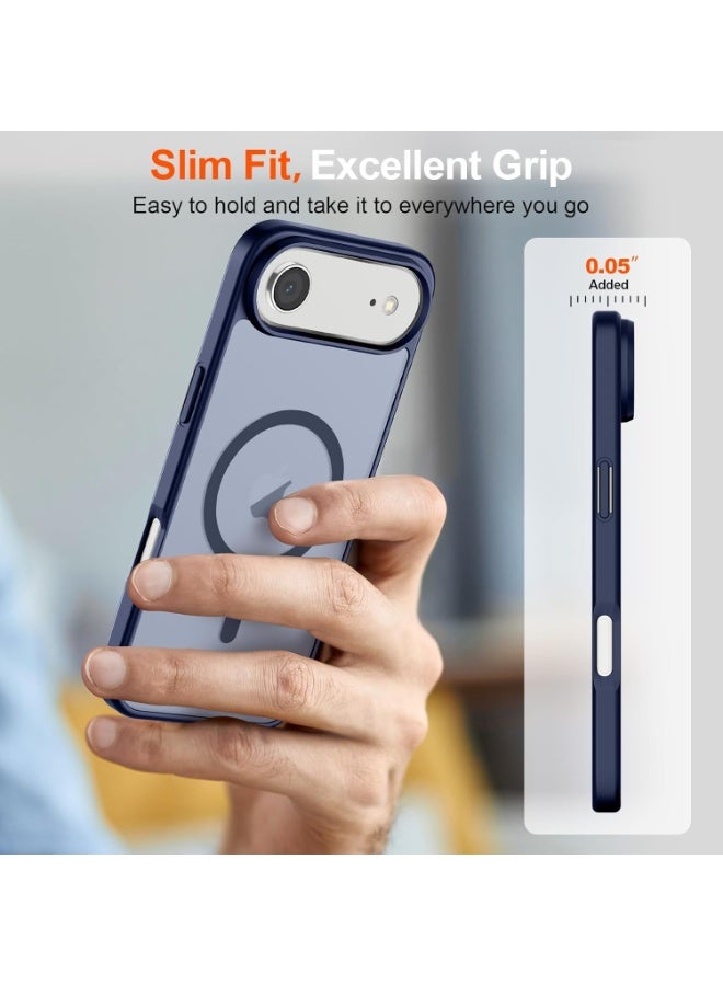 أكاليكس جراب مغناطيسي غير لامع لهاتف آيفون 17 إير، متوافق مع ماج سيف، غطاء فاخر مطلي، جراب حماية للهاتف مقاوم للصدمات مصنوع من مادة TPU الناعمة غير اللامعة | أزرق داكن - Image 3