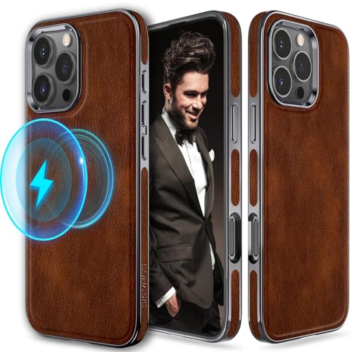 LOHASIC for iPhone 16 Pro Max Case Strong Magnetic Luxury Leather Classic Compatible with MagSafe Protective Cases Cover for iPhone 16 Pro Max 2024 Dark Brown - Image 1