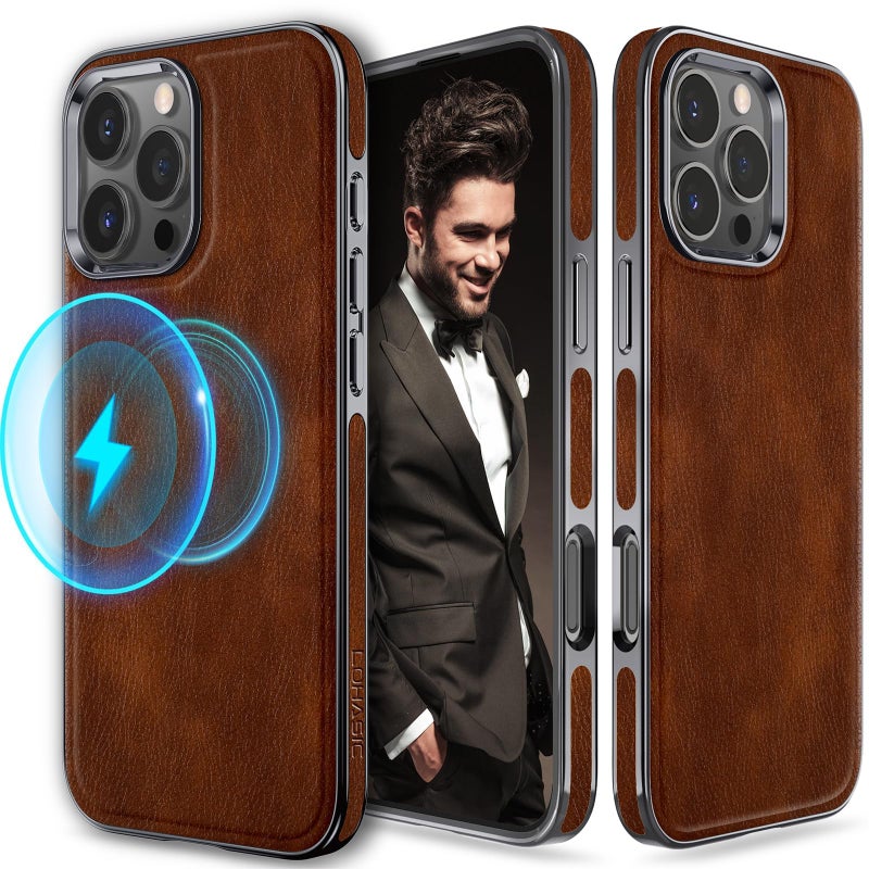 LOHASIC for iPhone 16 Pro Max Case Strong Magnetic Luxury Leather Classic Compatible with MagSafe Protective Cases Cover for iPhone 16 Pro Max 2024 Dark Brown - Image 2