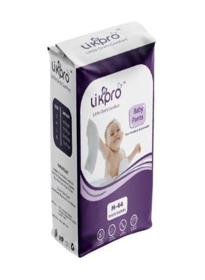 Likpro Premium Baby Diapers | Ultra Soft, Dry & Leak-Proof | Anti-Rash Cottony Layer, 12-Hour Absorption, Flexible Fit | Size S, M, L, XL (M, 44, count) - Image 1