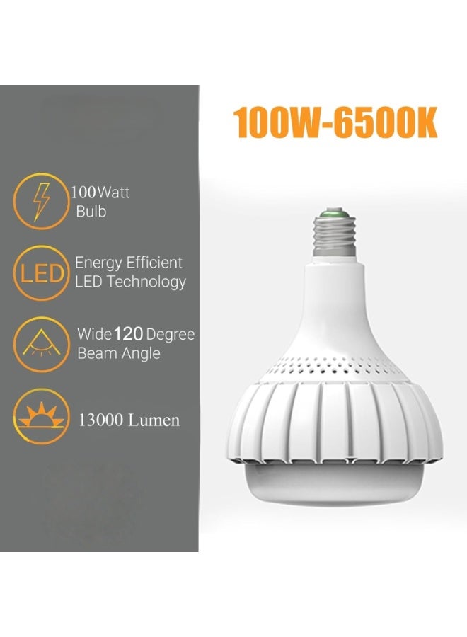 عيد الفصح . مصباح LED 100 واط E40 أبيض بارد (يعادل مصباح 800 واط) ، مصابيح LED مصباح صناعي مع محول E27 ، 13000 LM 6500 K 120 درجة زاوية شعاع مصباح LED اقتصادي لمصابيح الشارع ورشة عمل مخزن المصنع [فئة الطاقة أ] - Image 4