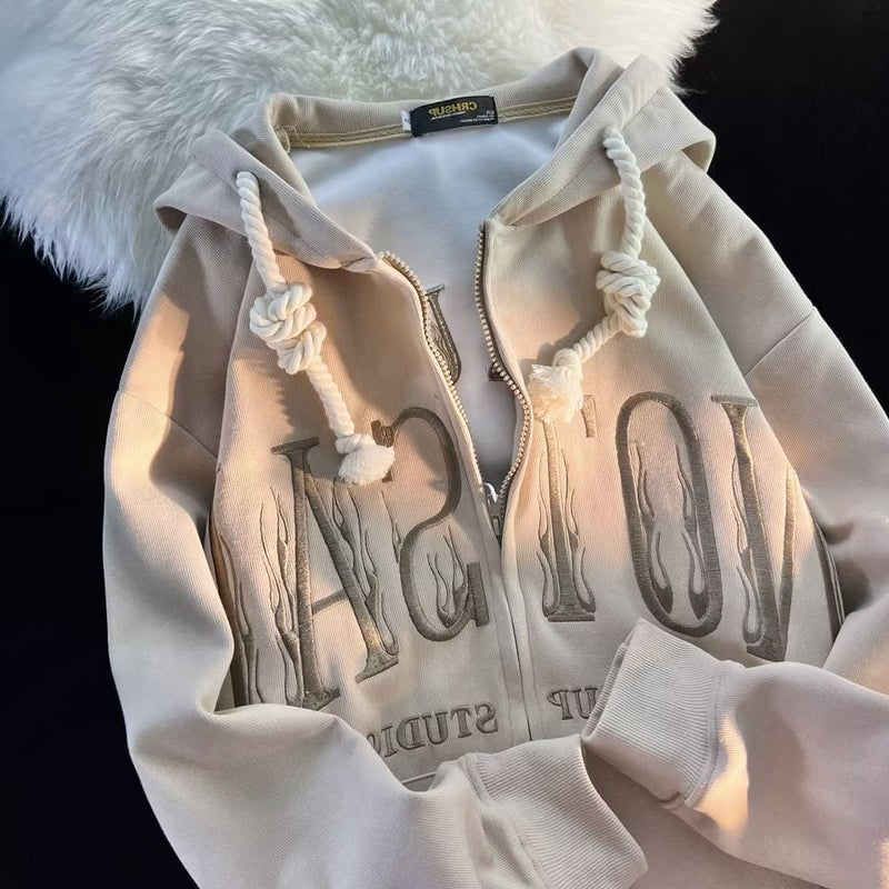 2022 Winter Thick Fleece Hoodie Womens Oversize Casual Top Khaki - Image 3