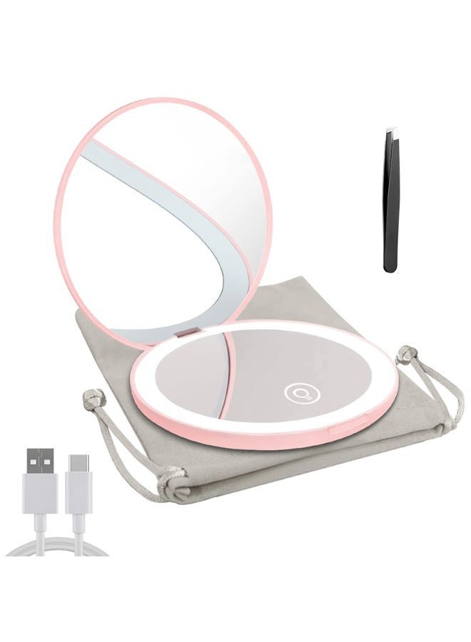 Milishow Compact Mirror with LED Light,1x/10x Magnifying Rechargeable Mirror,3.5in, Dimmable Travel Mirror for Purse,Pocket,Handheld 2-Sided Makeup Mirror - Image 1