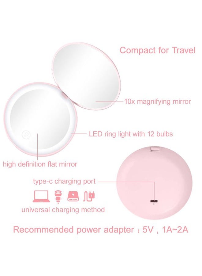 Milishow Compact Mirror with LED Light,1x/10x Magnifying Rechargeable Mirror,3.5in, Dimmable Travel Mirror for Purse,Pocket,Handheld 2-Sided Makeup Mirror - Image 4