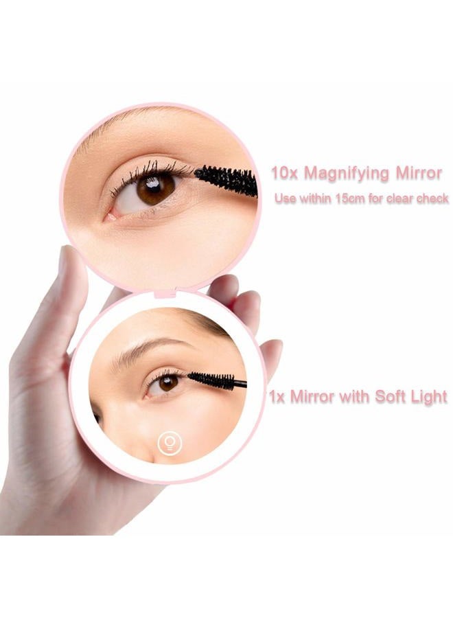 Milishow Compact Mirror with LED Light,1x/10x Magnifying Rechargeable Mirror,3.5in, Dimmable Travel Mirror for Purse,Pocket,Handheld 2-Sided Makeup Mirror - Image 2
