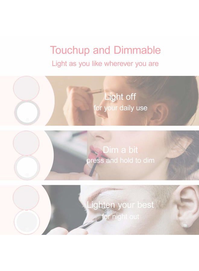 Milishow Compact Mirror with LED Light,1x/10x Magnifying Rechargeable Mirror,3.5in, Dimmable Travel Mirror for Purse,Pocket,Handheld 2-Sided Makeup Mirror - Image 3