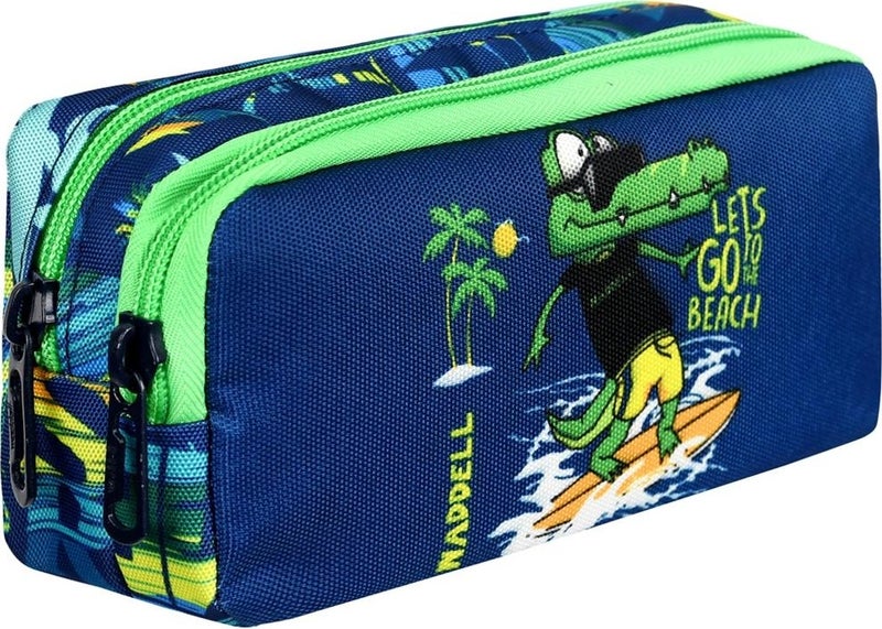 Waddell Licensed Green-Navy Crocodile Patterned 2 Pocket Pencil Case - Image 3