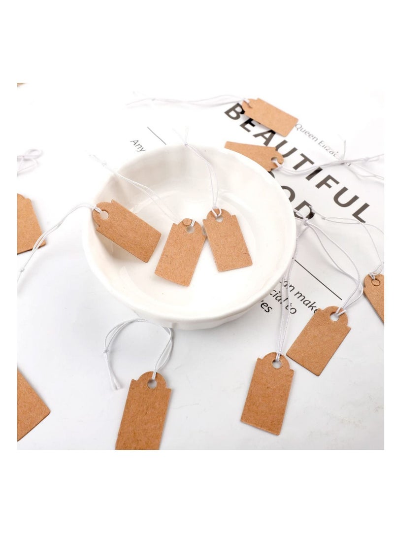 Y&D - 200 Pcs Mini Kraft Price Tags, Small Tags with Elastic String, Costume Jewelry Tag Labels, Gift (Brown, 1.02 x 0.47 inches) - Image 1