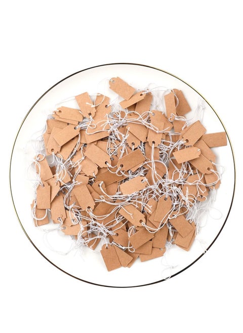 200 Pcs Mini Kraft Price Tags, Small Tags with Elastic String, Costume Jewelry Tag Labels, Gift (Brown, 1.02 x 0.47 inches)