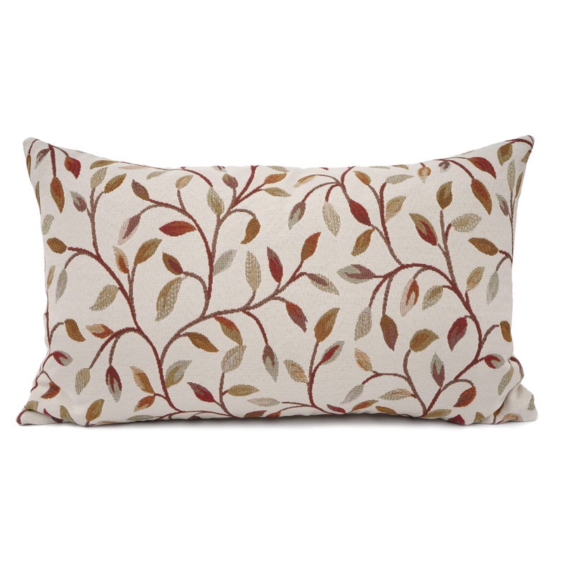 YOUR SMILE Farmhouse Oblong Rectangle Floral Chenille Embroidery Decorative Throw Pillow Case Cushion Cover Lumbar Pillowcase for Sofa 12 x 20 Inch Brown Leaves
