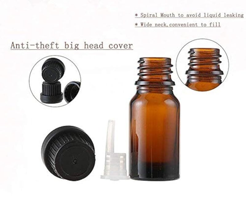 ericotry 6Pcs Refillable Empty Amber Glass Essential Oil Bottle Vials Attar Jars Bottles with Orifice Reducer and Black Screw Cap DIY Makeup Supplies Tool Accessories Perfume Aromatherapy size 10ml/0.34oz - Image 3