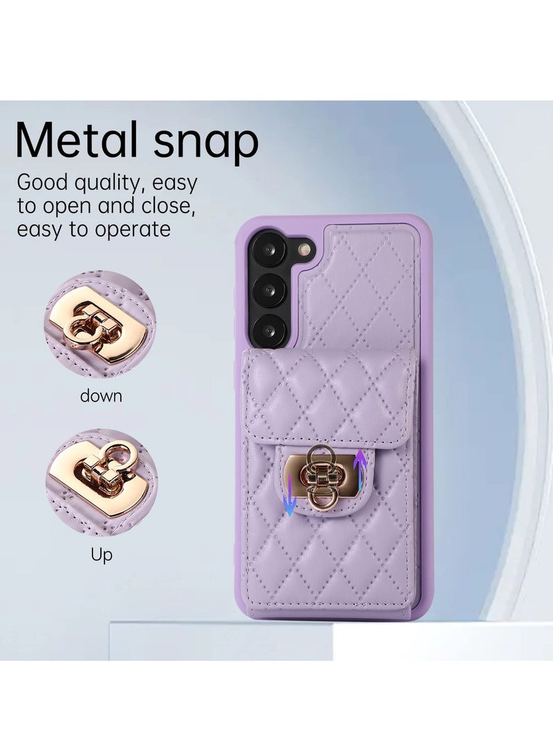 KASTWAVE Galaxy S23 Crossbody Wallet Case, Removable Shoulder Lanyard Strap Leather Phone Case with Credit Card Slot Holder Purse Case Gift for Women Compatible with Samsung Galaxy S23(Purple) - Image 3