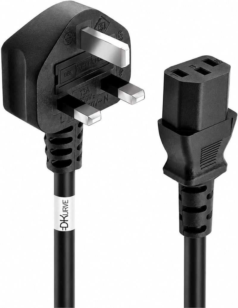 DKURVE ® Kettle Lead 250V 13A Desktop Power Cable UK Mains Lead for PC Computer TV Monitor Printer etc, 3 Pin UK Plug to IEC 320 C13 AC Power Cord (3M) - Image 1