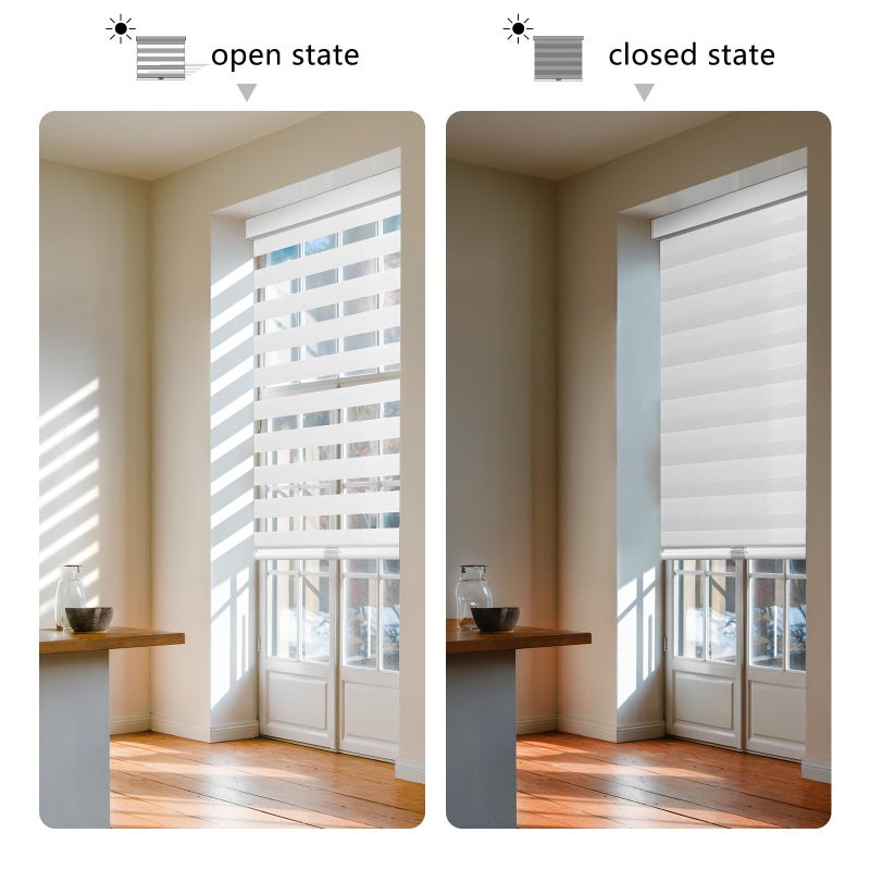 AOSKY Cordless Zebra Blinds for Windows Pull Down Roller Window Shades Dual Layer Light Filtering Privacy for Day and Night, Free-Stop Door Shades for Home Easy to Install (35" W X 72" H, White) - Image 2