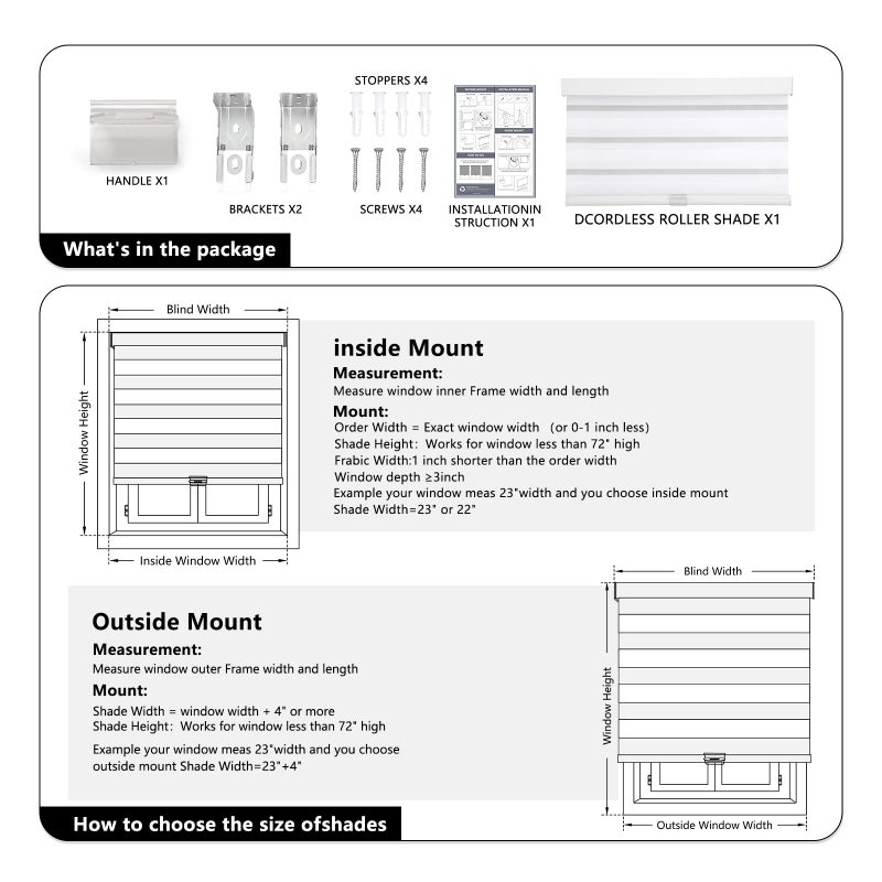 AOSKY Cordless Zebra Blinds for Windows Pull Down Roller Window Shades Dual Layer Light Filtering Privacy for Day and Night, Free-Stop Door Shades for Home Easy to Install (35" W X 72" H, White) - Image 4