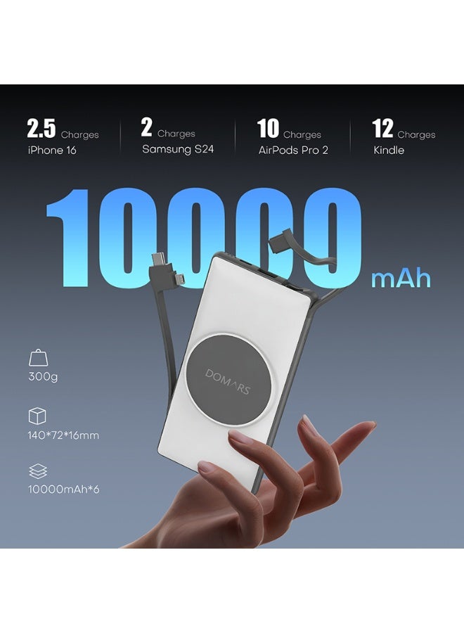 Domars Magnetic Power Bank 6-in-1 Charging Combo 6 X 10000mAh Magnetic Power Bank, 15W Magnetic Wireless Charging 22.5W Super Built-in Fast Charging Cable Type-C Cable LED Display, Includes Charging Cable, Travel Charger External Battery Pack Compatible With iPhone 17/16/15/14/13/12/11 Pro Max Series（Black） - Image 3