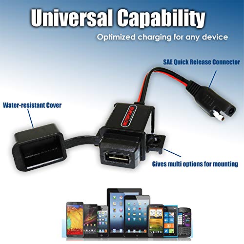MOTOPOWER MP0609A 3.1Amp Motorcycle USB Port Kit SAE to USB Adapter On Motorcycle - Image 3