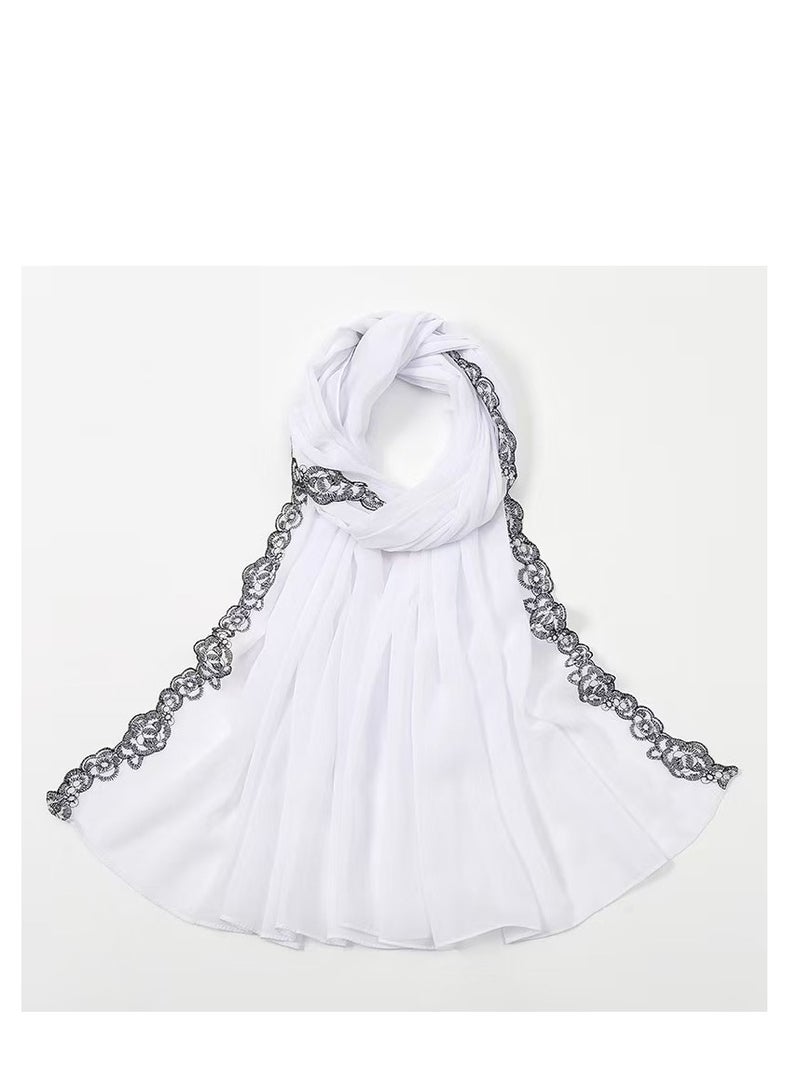 Fashion Chiffon Lace Flower Hijab - White