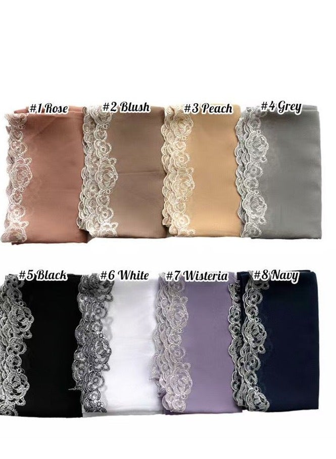 Fashion Chiffon Lace Flower Hijab - White