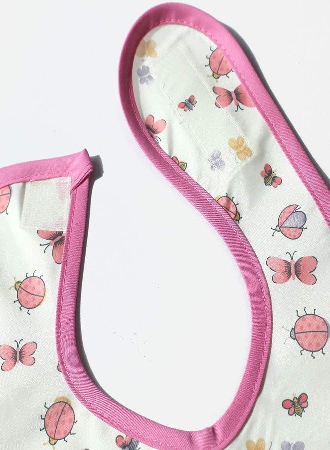 Plie Full Coverage Waterproof Feeding Bib for Toddlers - Extra Long Apron Bib for Mealtime, Self-Feeding, High Chair, Food Catcher, BPA-Free, Easy to Clean - Pink/Butterfly - Image 2