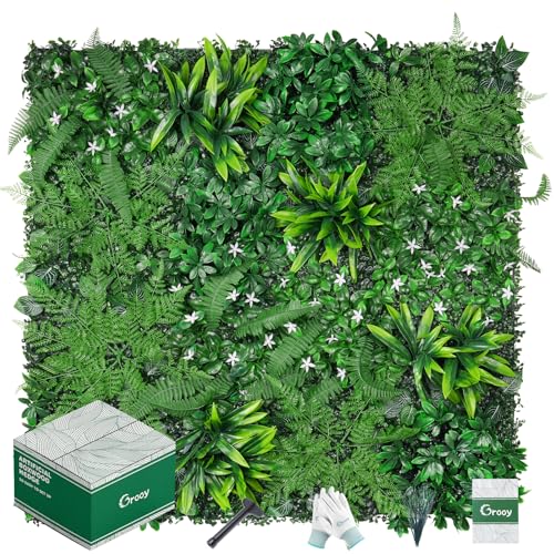 Grooy Grass Wall, Artificial Boxwood Panels 20"x20"(12pcs), Privacy Hedge Fence Screen with UV Protection, Greenery Backdrop for Indoor Home Wedding Decor and Outdoor Garden Backyard - Image 1