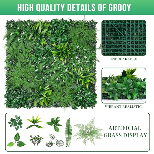 Grooy Grass Wall, Artificial Boxwood Panels 20"x20"(12pcs), Privacy Hedge Fence Screen with UV Protection, Greenery Backdrop for Indoor Home Wedding Decor and Outdoor Garden Backyard - Image 2