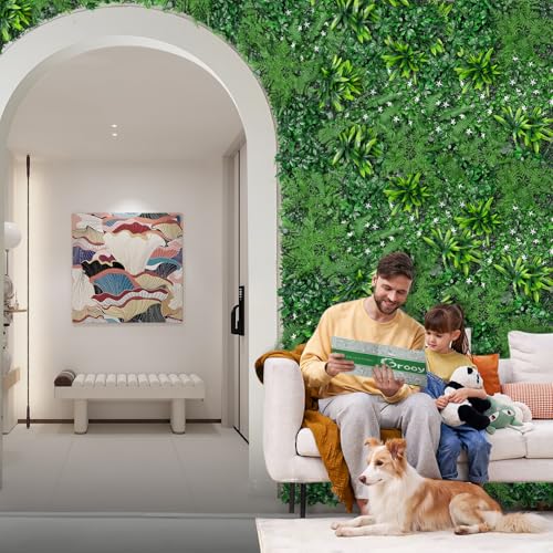 Grooy Grass Wall, Artificial Boxwood Panels 20"x20"(12pcs), Privacy Hedge Fence Screen with UV Protection, Greenery Backdrop for Indoor Home Wedding Decor and Outdoor Garden Backyard - Image 4