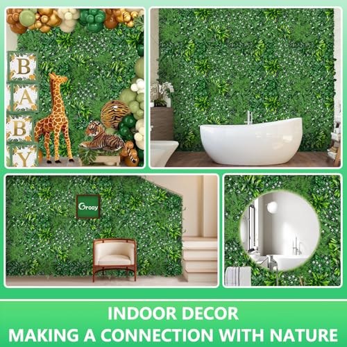 Grooy Grass Wall, Artificial Boxwood Panels 20"x20"(12pcs), Privacy Hedge Fence Screen with UV Protection, Greenery Backdrop for Indoor Home Wedding Decor and Outdoor Garden Backyard - Image 5