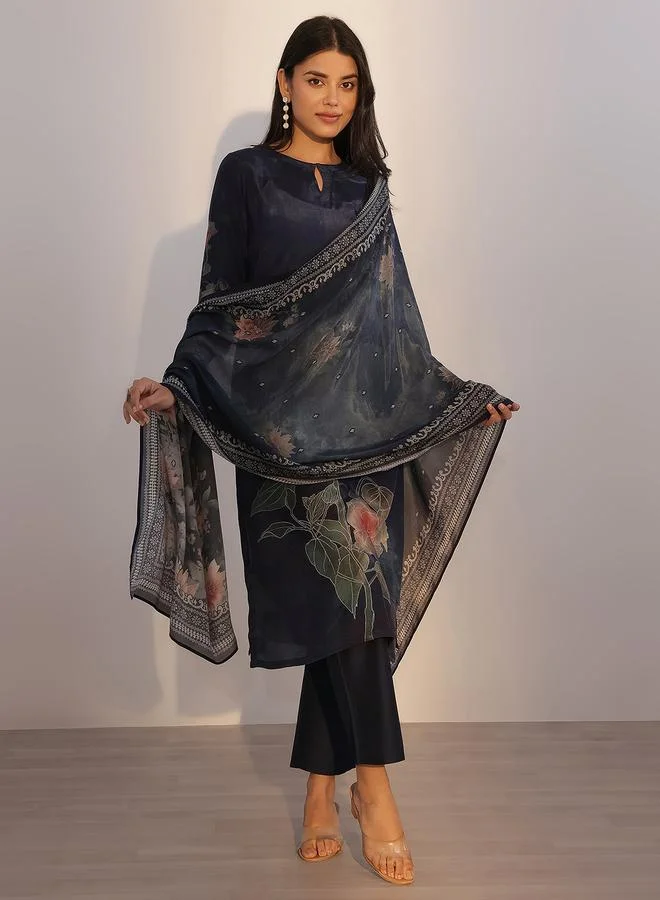 Libas Printed Silk Blend Straight Kurta, Trousers And Dupatta Set