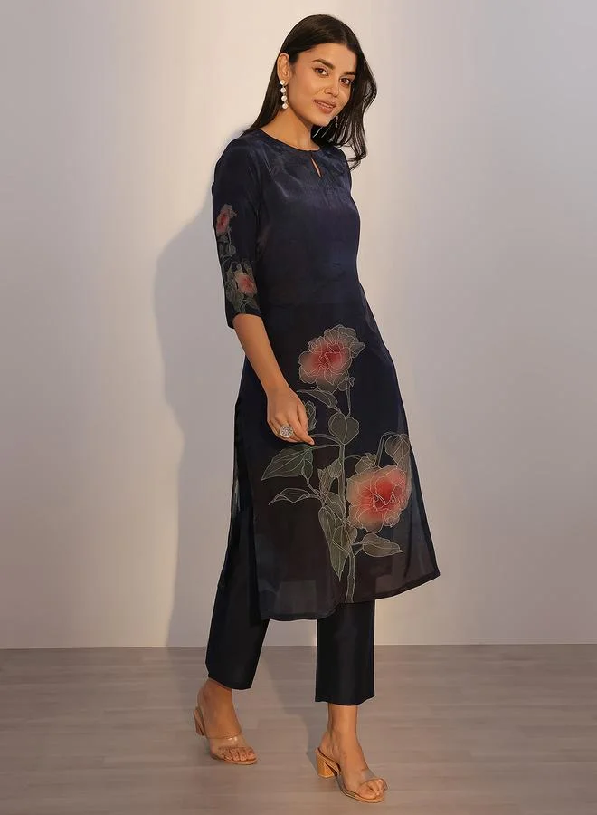 Libas Printed Silk Blend Straight Kurta, Trousers And Dupatta Set