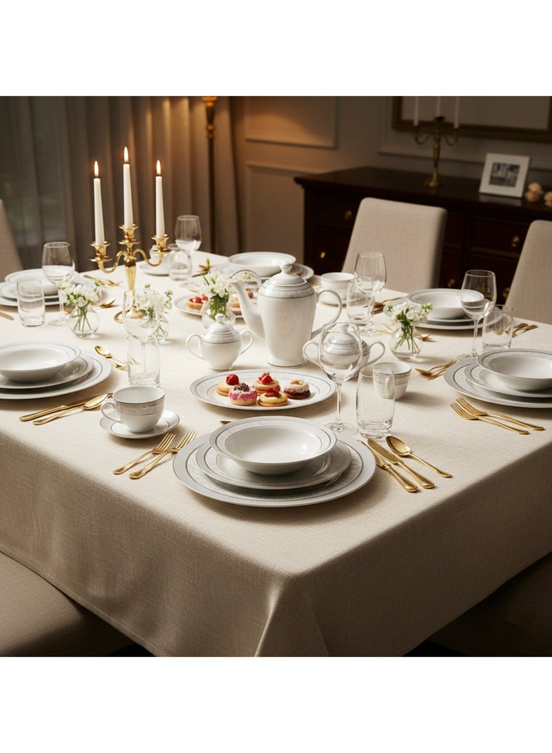 Shallow ZOHA 47Pc Bone China Dinner Set, White, Premium Grey & Blue Rim Dinnerware Set & Plates, Bowls, Cups, Teapot & Serving Pieces for Family Meals, Hosting, Festive Dining & Everyday Use - Image 2
