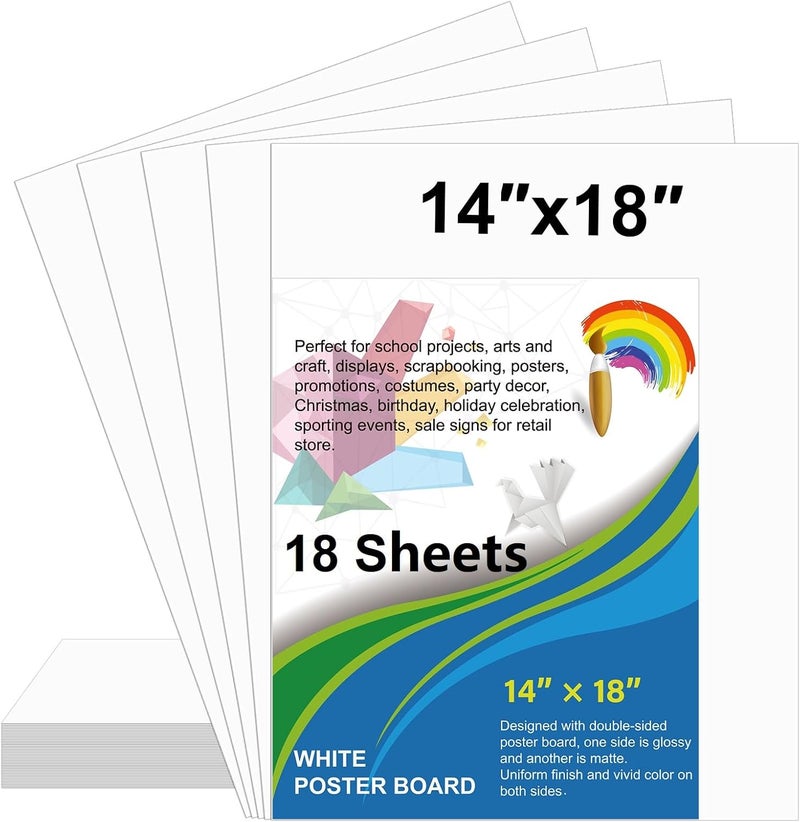 rookea 18 Pcs White Poster Board Paper 14x18, ROOKEA Blank Graphic Display Vision Boards Bulk for School Arts Classroom Crafts Projects Presentations Drawing Scrapbooking - Image 1