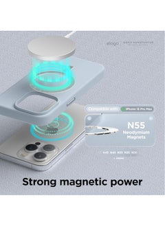 Elago Magnetic Liquid Silicone for iPhone 15 Pro MAX Case Cover with MagSafe Shockproof - Light Blue  - Image 2