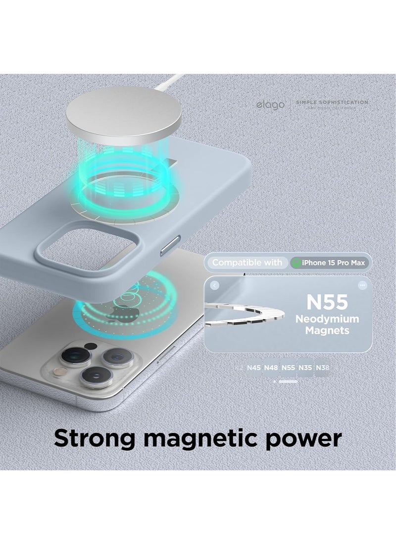 Elago - Magnetic Liquid Silicone for iPhone 15 Pro MAX Case Cover with MagSafe Shockproof - Light Blue - Image 1