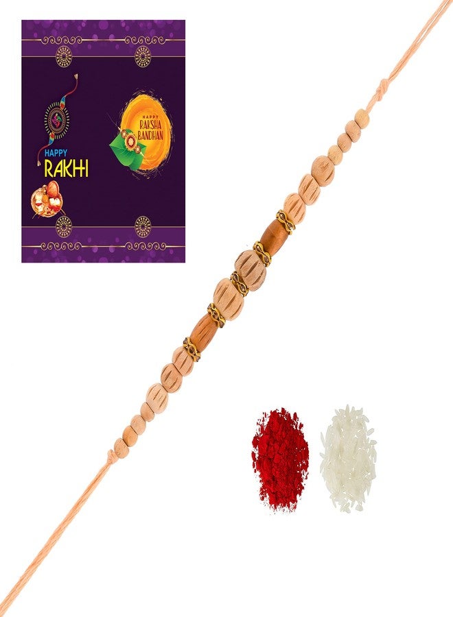 AR Eyewar Cream Woodan Beads Dora Rakhi Set For Brother Sister (R21AR1038)