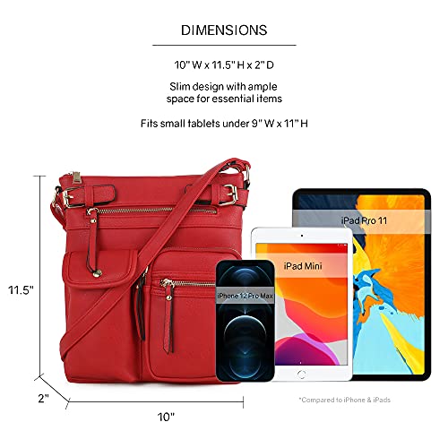 SG SUGU Katie Lightweight Medium Crossbody Bag Shoulder Bag with Multi Pocket for Women | RED - Image 5