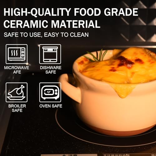 Vumdua French Onion Soup Bowls, 16 oz French Onion Soup Crocks with Handles for Chilli, Cereal, Cereal, Pot Pies, Oven, Broil & Dishwasher Safe, Multicolor, Set of 4 - Image 2