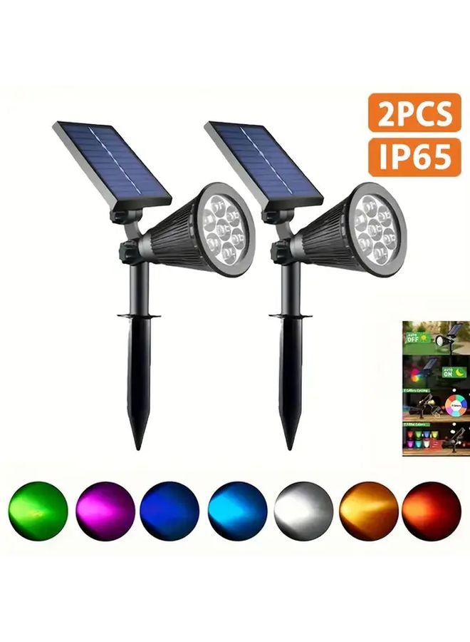 2PCS RGB Solar Outdoor Spot Lights Auto On Off Timer 7 LED Modes Adjustable Beam Landscape Lighting - Image 1