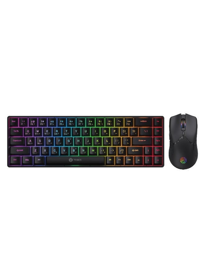 تراندز طقم كيبورد وماوس تراندز (Trands) ميكانيكي قابل لإعادة الشحن - 68 مفتاحاً مع إضاءة RGB، بلوتوث 5.3، شحن Type-C، يدعم أجهزة متعددة - لون أسود - Image 1