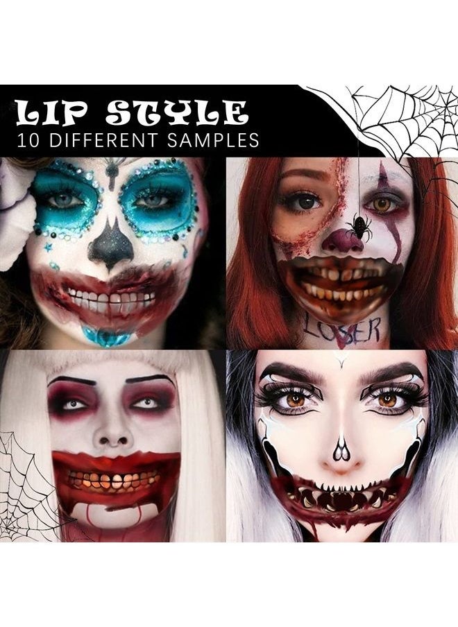 HOSAILY - Halloween Temporary Tattoo Stickers 3D Scars Big Mouth Face Tattoo Decals Wound Blood Stitches Tattoos Clown Horror Zombie Halloween Decor Prank Props Masquerades Cosplay Costume Party Makeup - Image 1