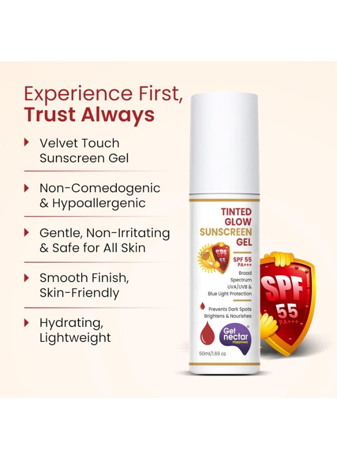 Get Nectar Happiness احصلي على واقي الشمس "Nectar Happiness Tinted Glow" بعامل حماية SPF 55 وPA+++ | حماية واسعة النطاق من الأشعة فوق البنفسجية (UVA وUVB) | تركيبة لا تسبب انسداد المسام | مناسب لجميع أنواع البشرة - 50 مل - Image 4