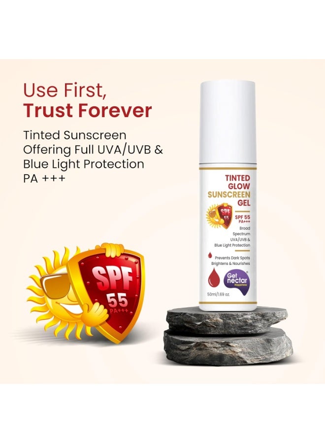 Get Nectar Happiness احصلي على واقي الشمس "Nectar Happiness Tinted Glow" بعامل حماية SPF 55 وPA+++ | حماية واسعة النطاق من الأشعة فوق البنفسجية (UVA وUVB) | تركيبة لا تسبب انسداد المسام | مناسب لجميع أنواع البشرة - 50 مل - Image 3