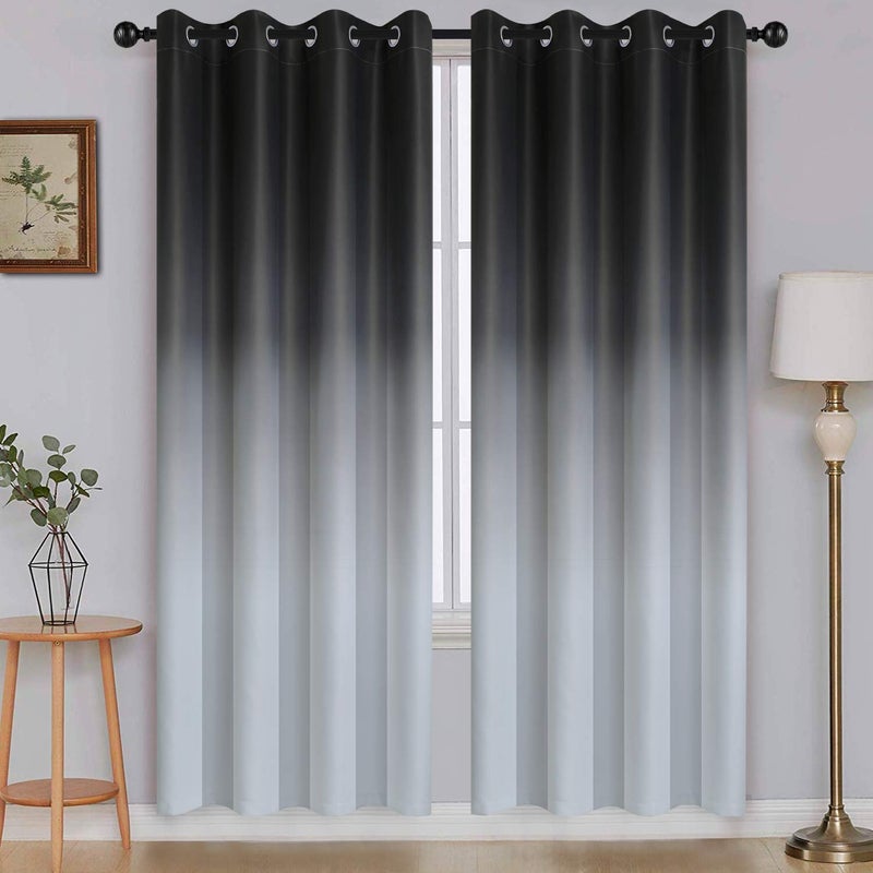 SimpleHome Ombre Room Darkening Curtains for Living Room Light Blocking Gradient Black to Grey White Thick Thermal Insulated Grommet Window CurtainsDrapes for Bedroom 2 Panels 52x72 inches Length