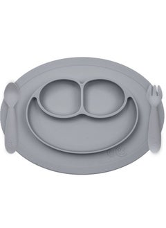 ezpz Mini Baby Feeding Set - Baby Led Weaning - 100% Silicone Silicone Baby Feeding Set, Plate, Fork & Spoon For Infants + Toddlers - Grey  - Image 1