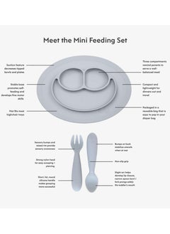 ezpz Mini Baby Feeding Set - Baby Led Weaning - 100% Silicone Silicone Baby Feeding Set, Plate, Fork & Spoon For Infants + Toddlers - Grey  - Image 2
