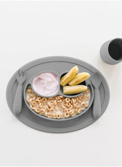 ezpz Mini Baby Feeding Set - Baby Led Weaning - 100% Silicone Silicone Baby Feeding Set, Plate, Fork & Spoon For Infants + Toddlers - Grey  - Image 3