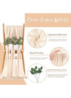 QueenDream QueenDream Champagne Chair Sashes Wedding Aisle Decorations: 16 Packs 8ft Long Draping Fabric Sheer Church Chair Cover Bulk for Party Banquet  - Image 3